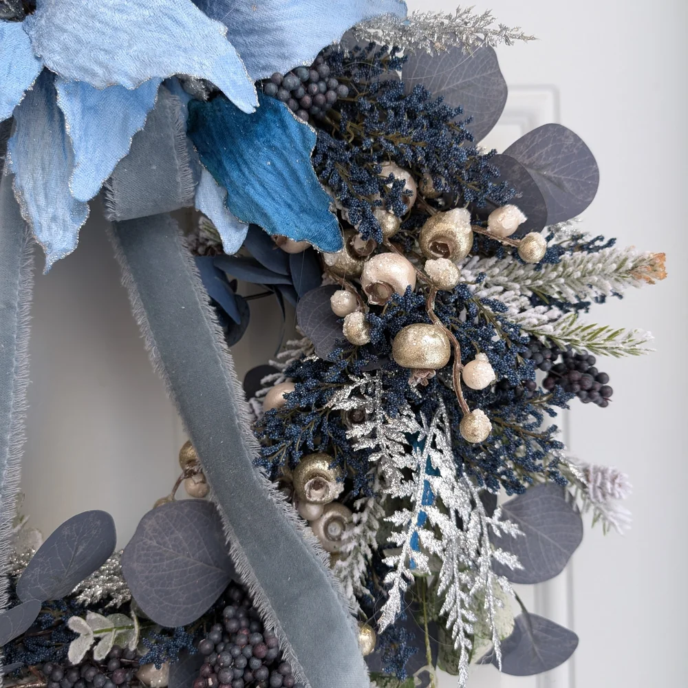 Elegant Blue and Silver Holiday Wreath